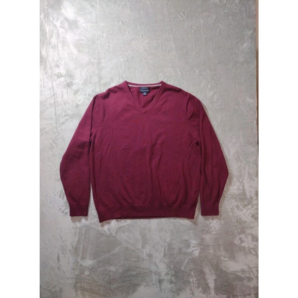 Lands' End Mens XL Wine Supima Cotton V-Neck Preppy Quiet Luxury Old Money